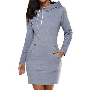 BiuBiu Sweatshirt Pullover Dress with Pockets and Hood Army Green Sz Small